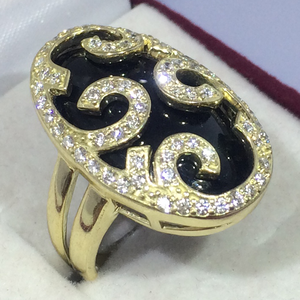 Кольцо с черным агатом и бриллиантами 0, 75ct  арт:20