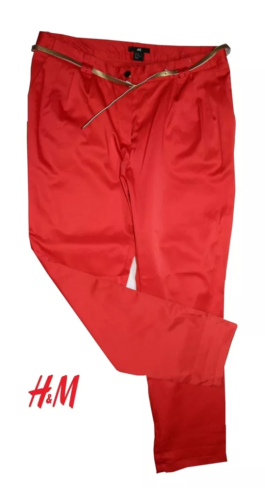 Новые женские брюки H&M,  полиэстер+хлопок+эластан,  цвет: ярко-красный