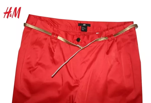 Новые женские брюки H&M,  полиэстер+хлопок+эластан,  цвет: ярко-красный 3
