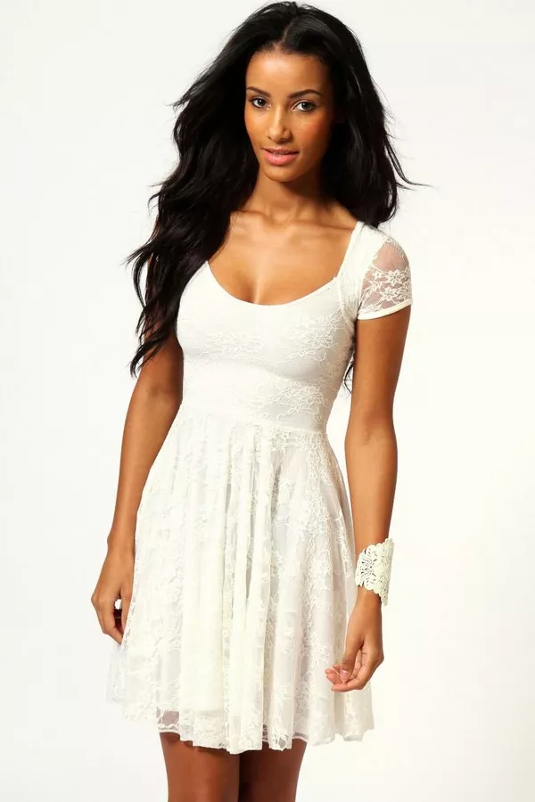 Белое Кружевное платье с рукавом размер M, XL F2206-1 5000 тг
