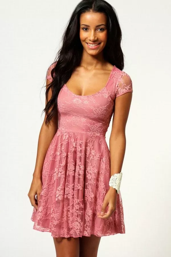 розовое кружевное платье с рукавом размер M, XL
