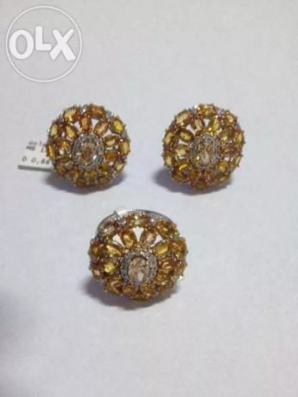Комплект Кольцо-Серьги с бриллиантами 1, 32ct,  золото 14ct. 