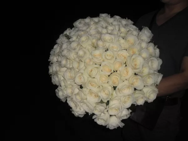 Букет 101 белая роза 50 см