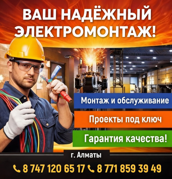 ЭЛЕКТРОМОНТАЖНЫЕ РАБОТЫ ЛЮБОЙ СЛОЖНОСТИ В АЛМАТЫ 2