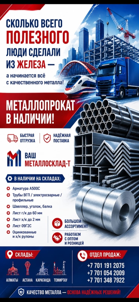 Арматура,  швеллер,  уголок,  трубы,  лист,  оцинкованный рулон
